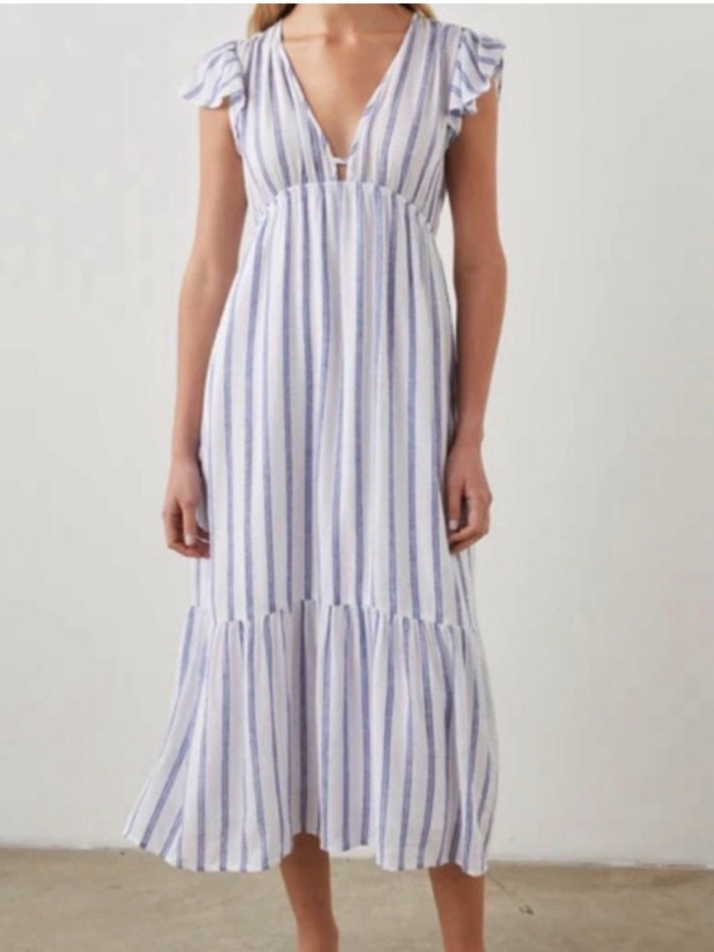 Rails Blue & White Villa Stripe V-Neck Ruffle Sleeve Dress Size  Smal